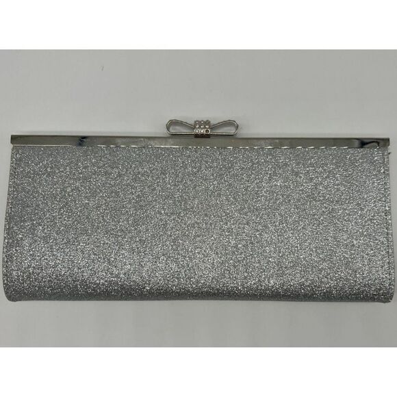 Silver I.N.C. Carolyn Glitter Clutch Purse Bag - Picture 1 of 4